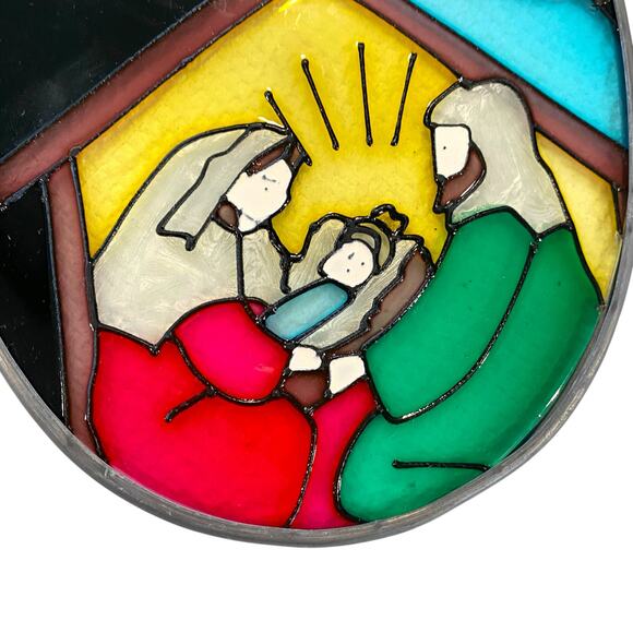 Stained Glass Nativity Set Wall Decor Baby Jesus in Manger Joseph Mary Holy - Picture 14 of 15